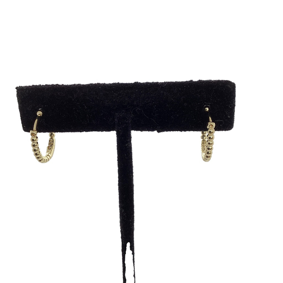 New Gold Plated Huggie Hoop Earrings With Bead Detailing - Picture 4 of 4